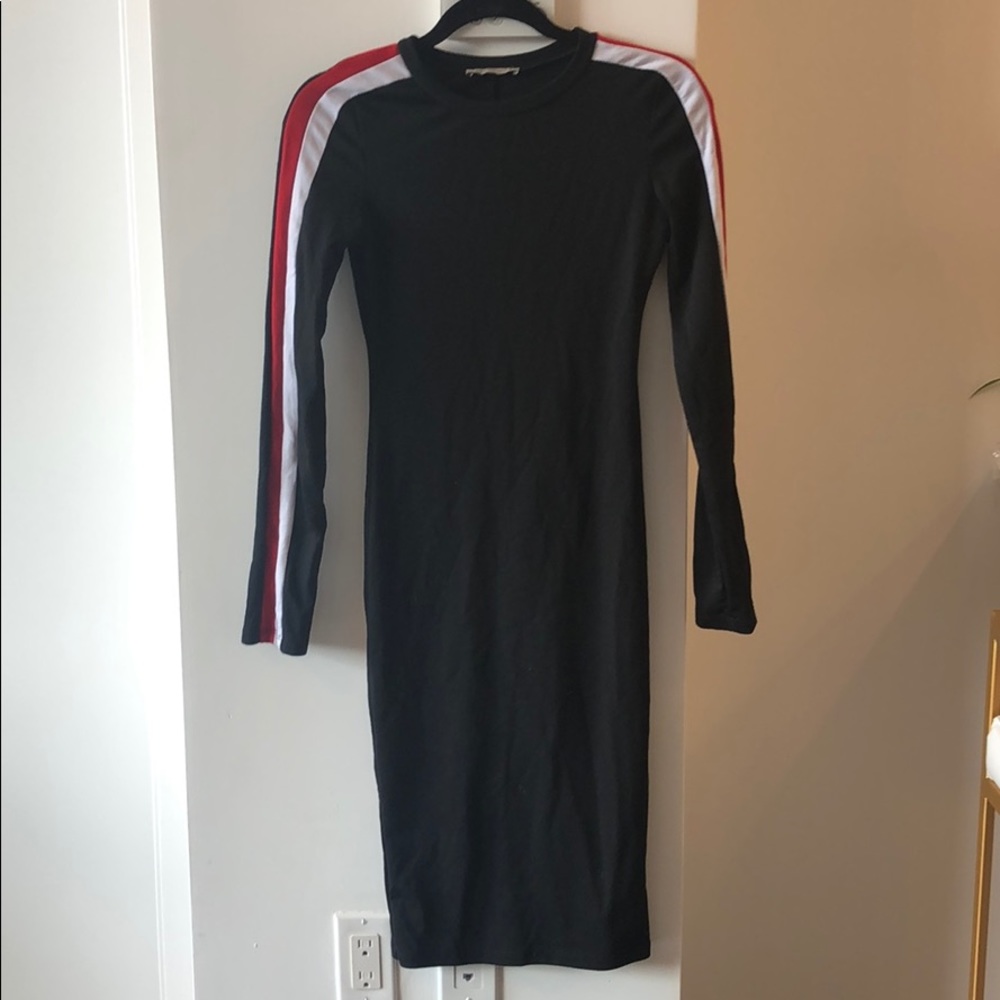 Red white stripe midi dress